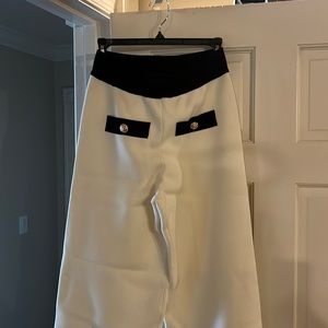 ENDLESS ROSE Contrast Band Knit Pants cream and black with gold buttons.SMALL